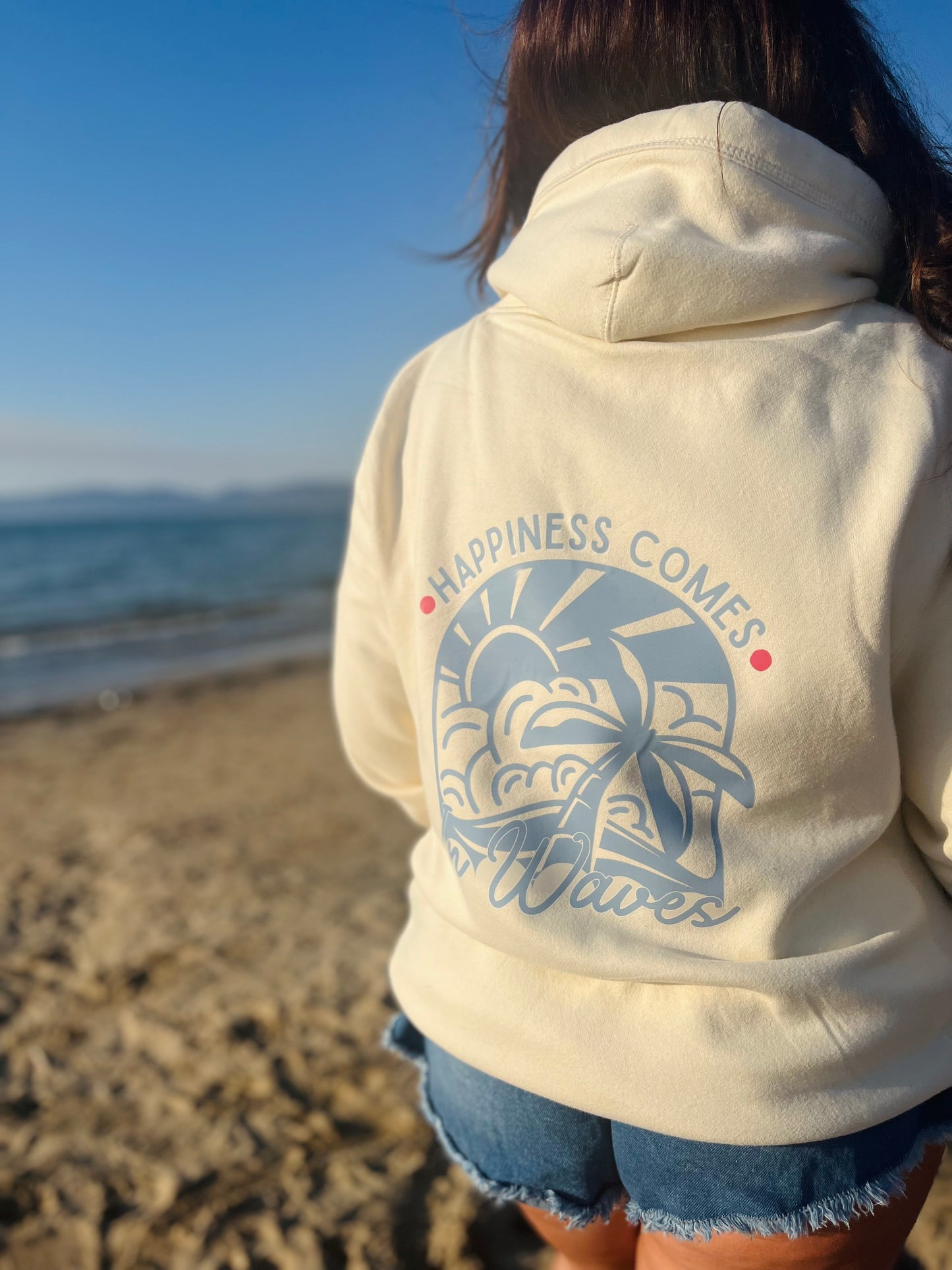 HAPPINESS COMES IN WAVES CROSS NECK HOODIE