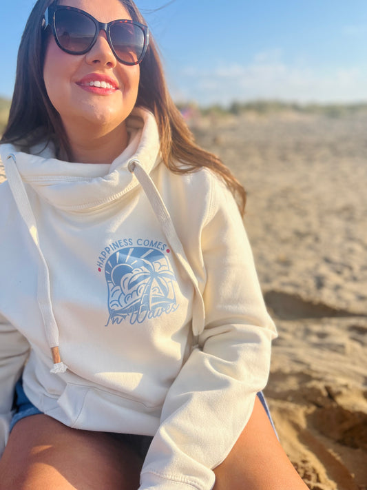 HAPPINESS COMES IN WAVES CROSS NECK HOODIE