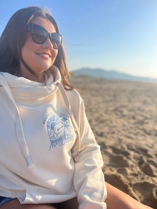 HAPPINESS COMES IN WAVES CROSS NECK HOODIE