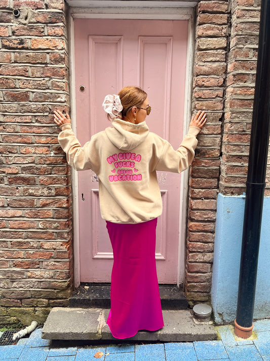 MY GIVE A FUCKS ARE ON VACACTION BOYFRIEND FIT HOODIE