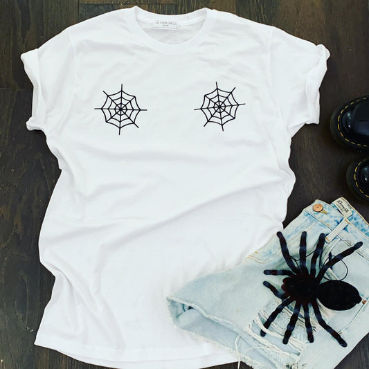 SPIDER WEB BOOBS HALLOWEEN TEE-ThePaperPress