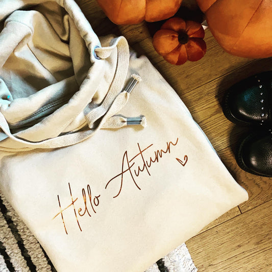 HELLO AUTUMN CROSS NECK HOODIE-ThePaperPress