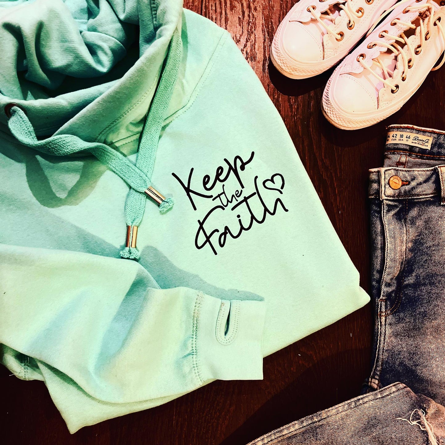 KEEP THE FAITH CROSS NECK HOODIE-ThePaperPress