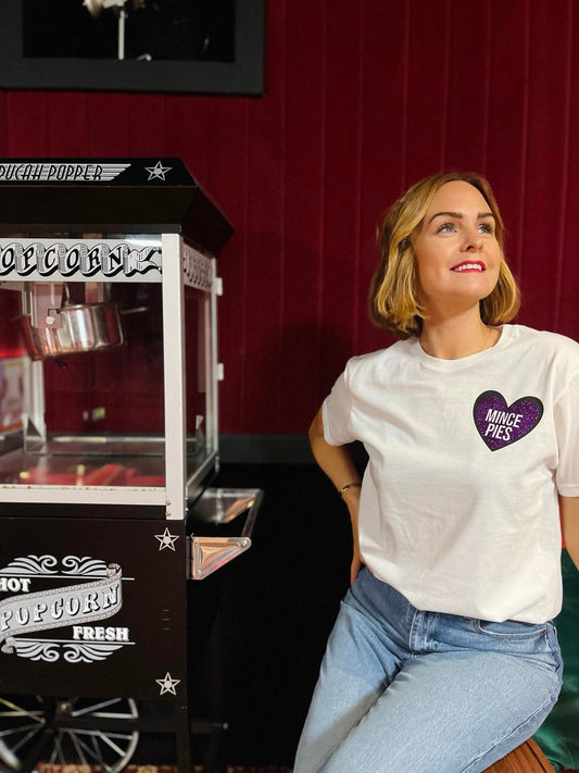 MINCE PIES CHRISTMAS GLITTER HEART T-SHIRT