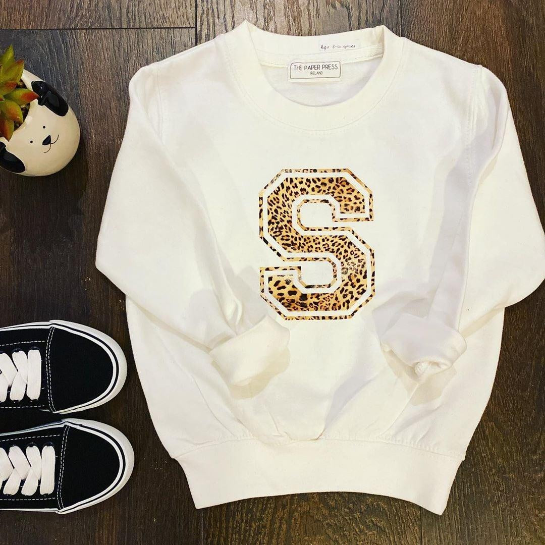 CUSTOM | KIDS LEOPARD INITIAL SWEATER