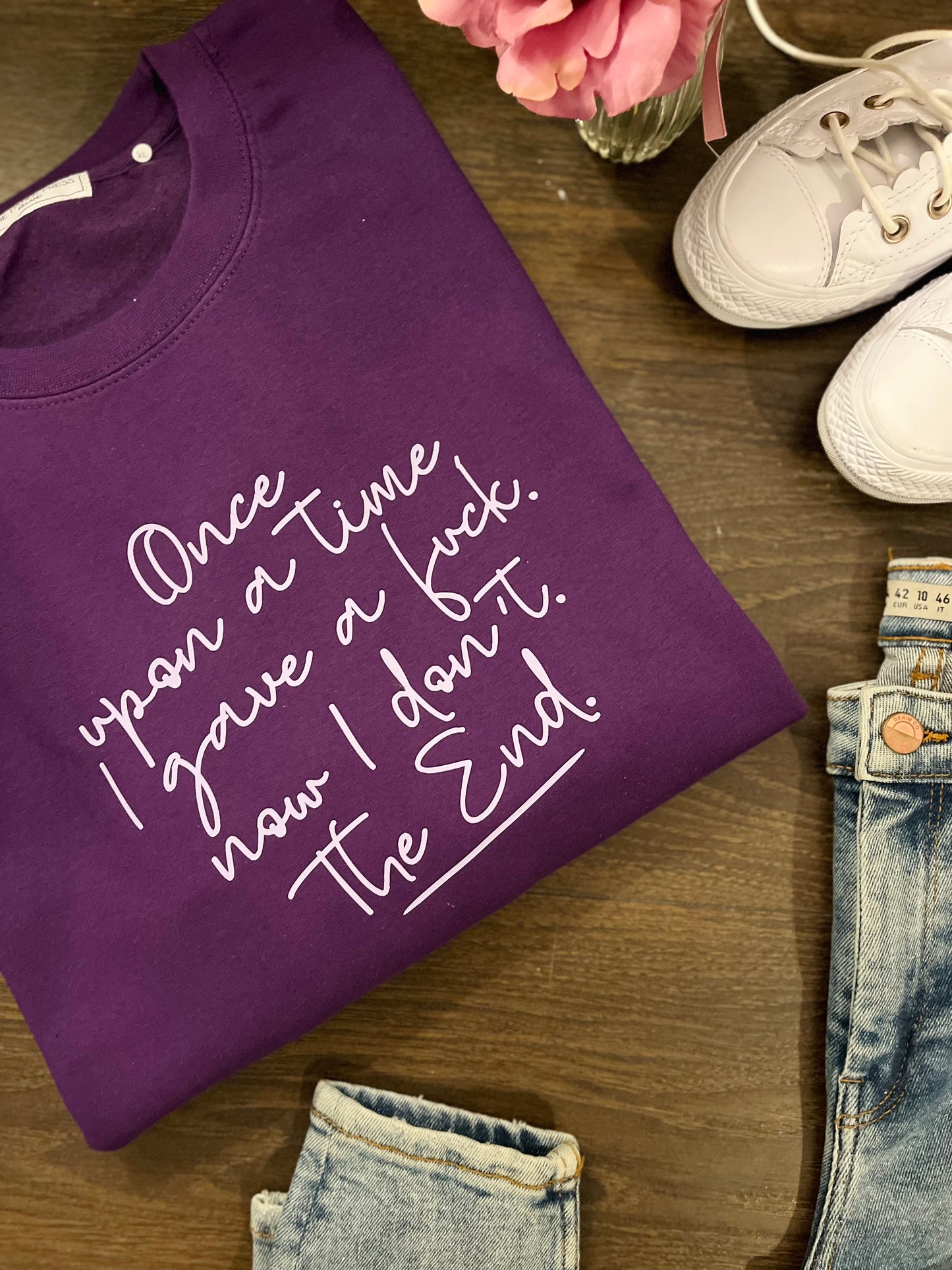 ONCE UPON A TIME I GAVE A FUCK SWEATER | New Lilac Print