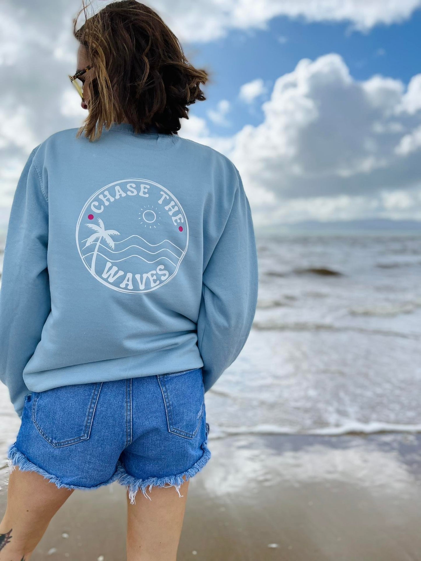 SKY BLUE LIGHT BLUE BABY BLUE SWEATER SWEATSHIRT SUMMER BEACH WEAR