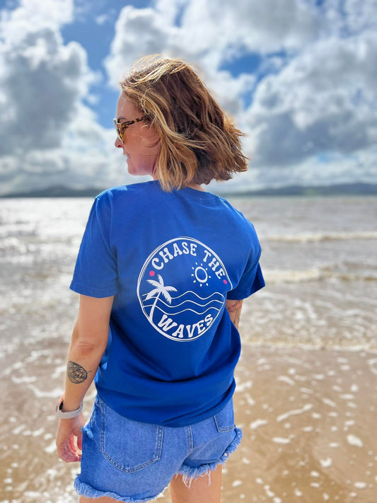 Royal Blue Slogan Beach Tee summer