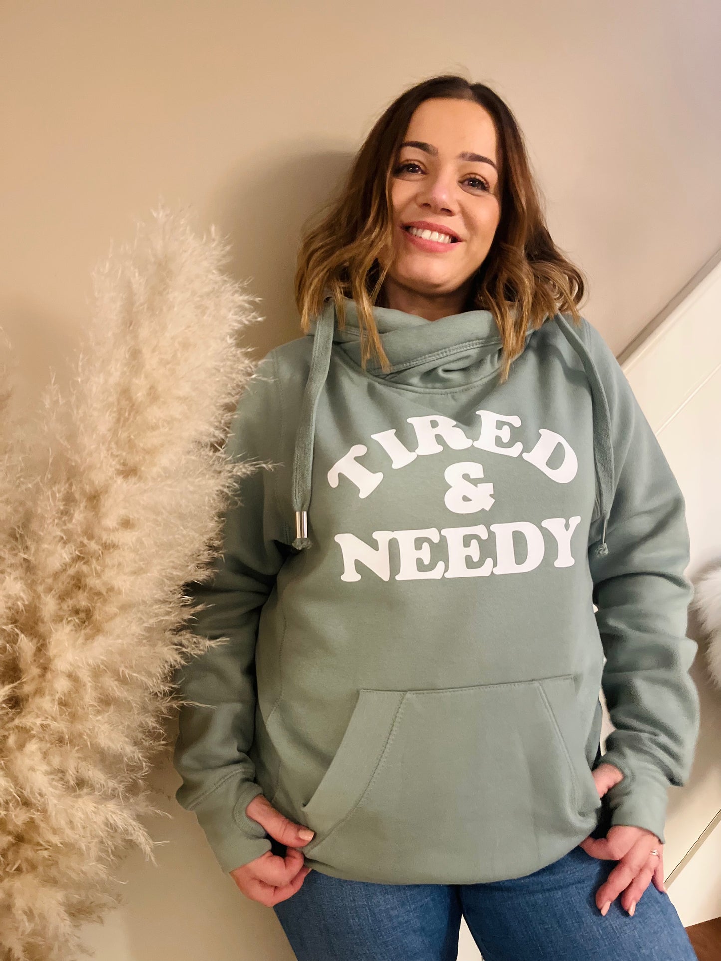 TIRED & NEEDY CROSS NECK HOODIE