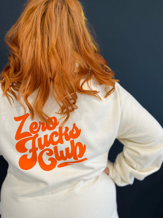 ZERO FUCKS CLUB REVERSE PRINT CROSS NECK HOODIE