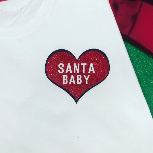 SANTA BABY GLITTER HEART TEE