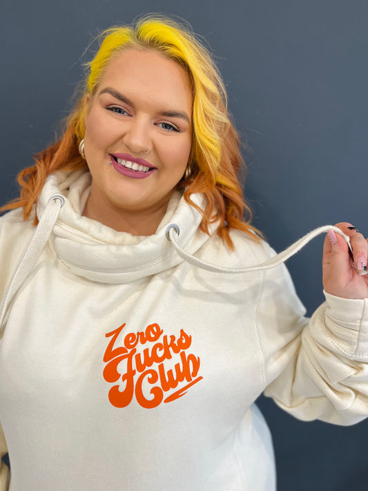 ZERO FUCKS CLUB REVERSE PRINT CROSS NECK HOODIE