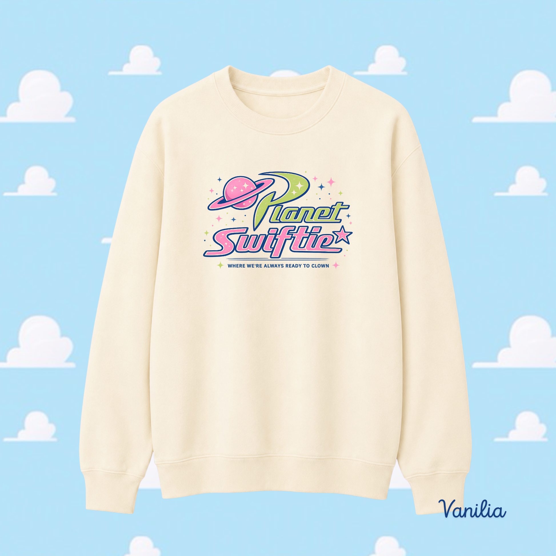 Vanillia sweater with planet swiftie logo for Taylor Swift fans 
