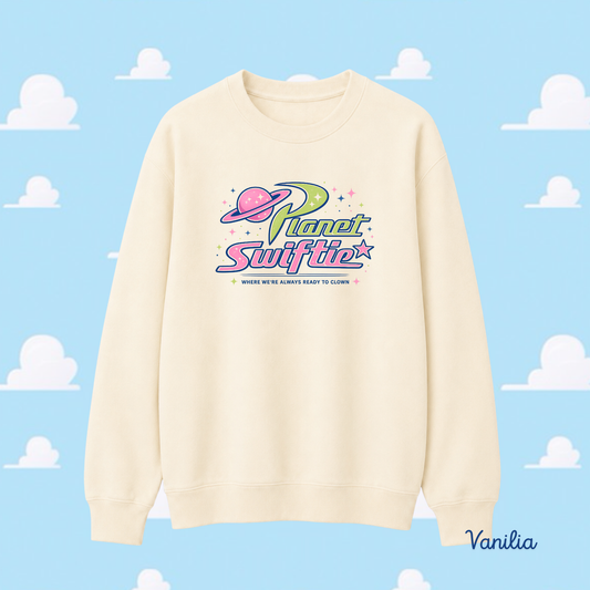 Vanillia sweater with planet swiftie logo for Taylor Swift fans 