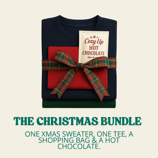 Christmas bundle with Christmas jumper, one tee & a Xmas shopping bag.
