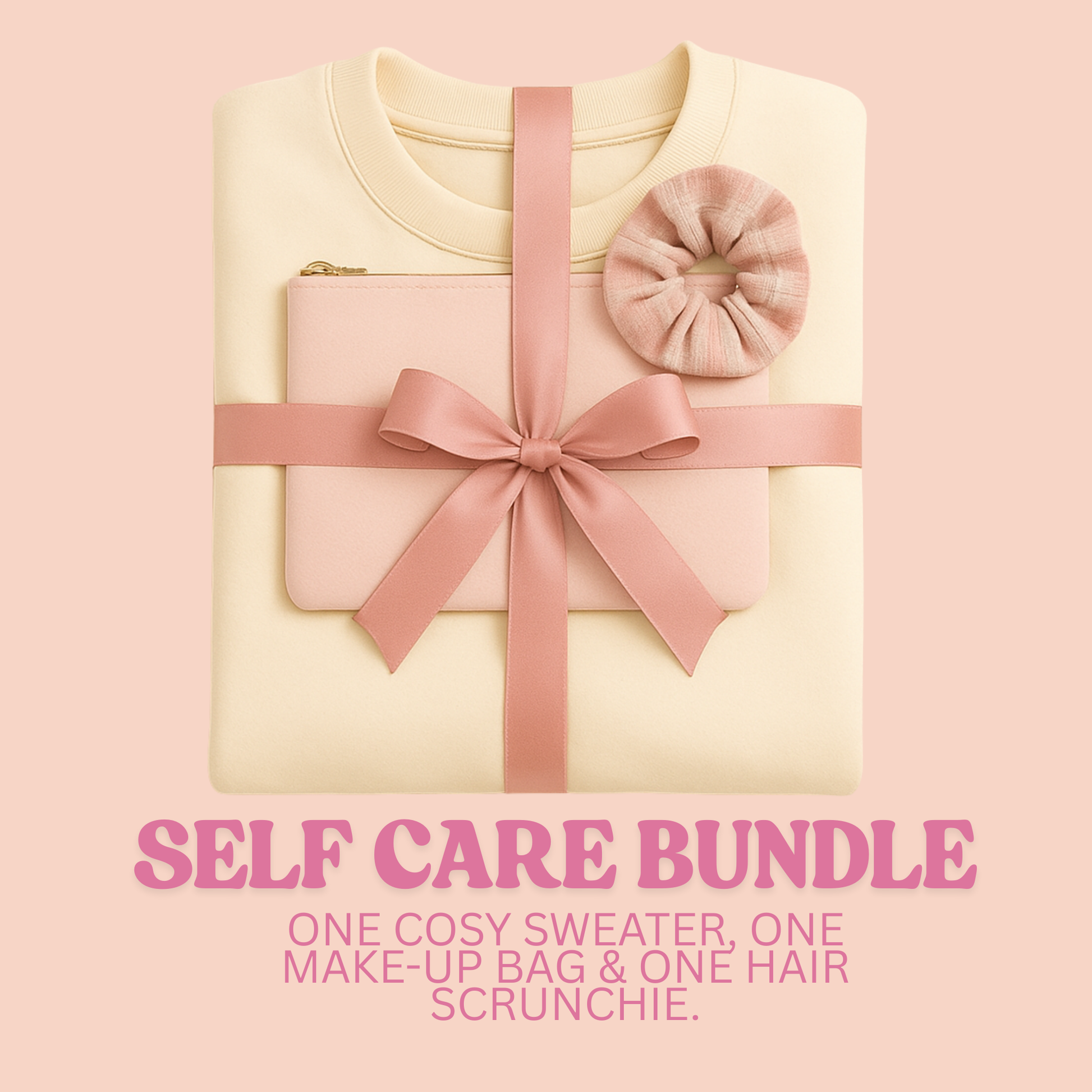 Self care bundle for pamper night. Makeup bag and sweater. 