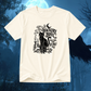 Cream Thackery Binx Hocus Pocus coded T-shirt with black vintage witchy cat, candles, spell books and “What Took Thee So Long?” design.