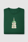 Bottle green folded t-shirt with small Starbears bear cup illustration printed at the centre of the chest