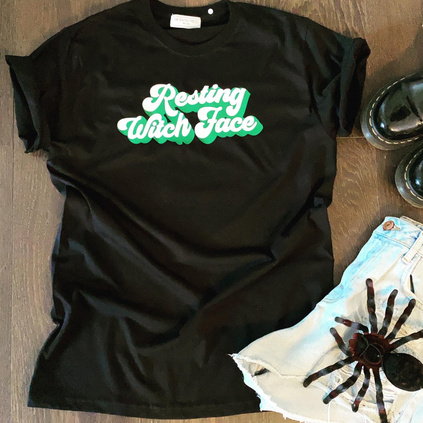 RESTING WITCH FACE HALLOWEEN TEE-ThePaperPress
