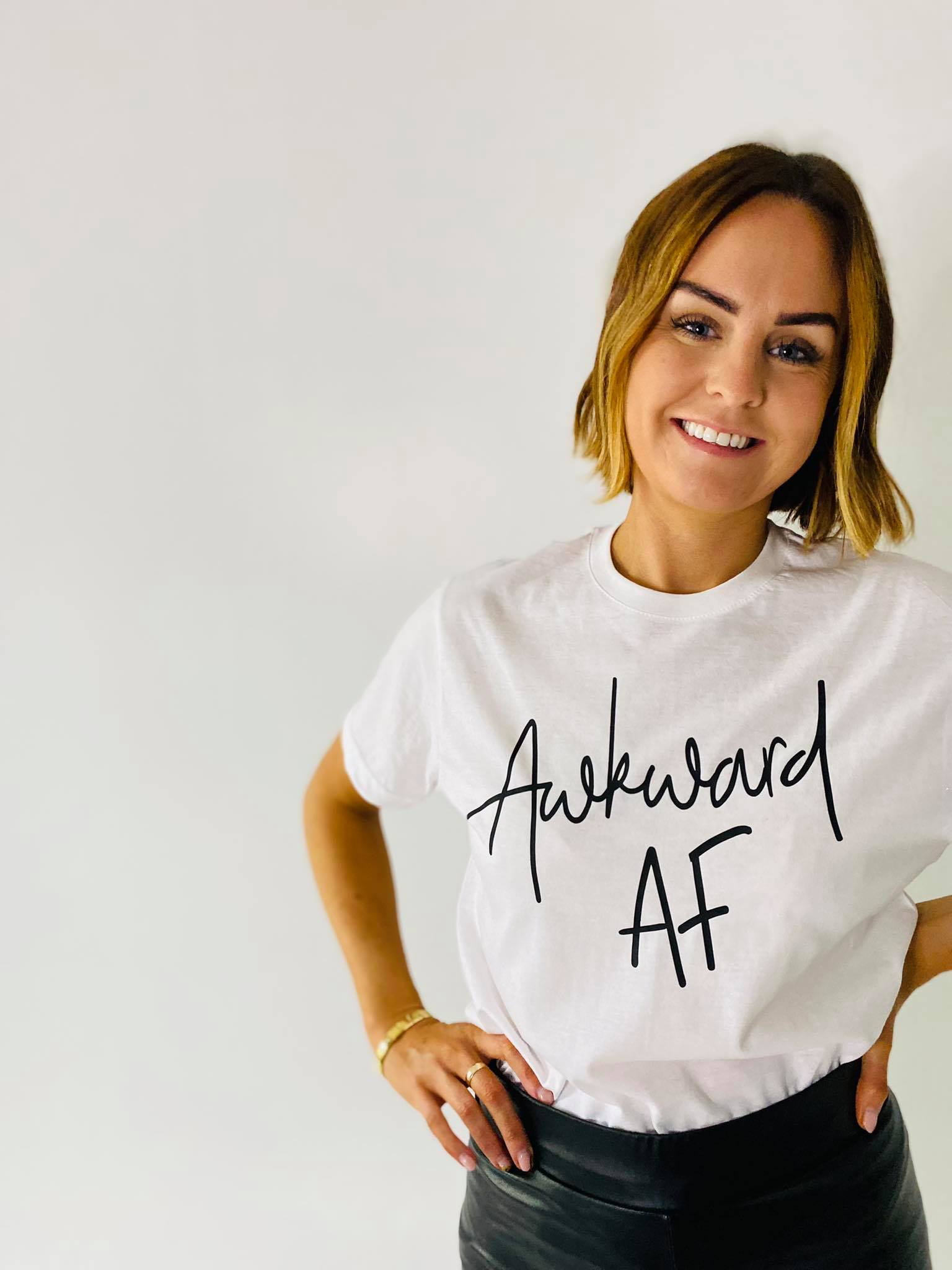 SALE SMALL WHITE AWKWARD AF TEE WITH BLACK TEXT-ThePaperPress
