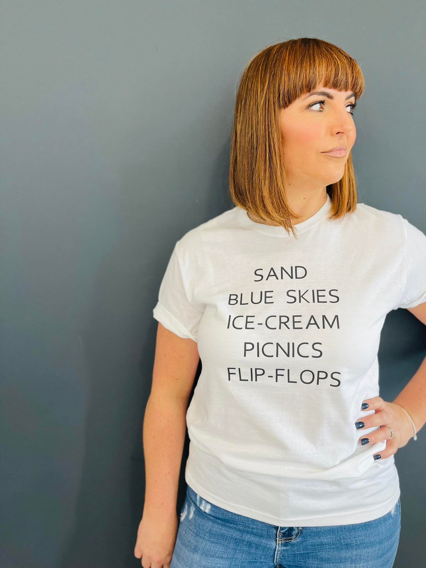 Slogan Tee t-shirt Summer Wear Words Sand Ice-cream flipflops sand picnics