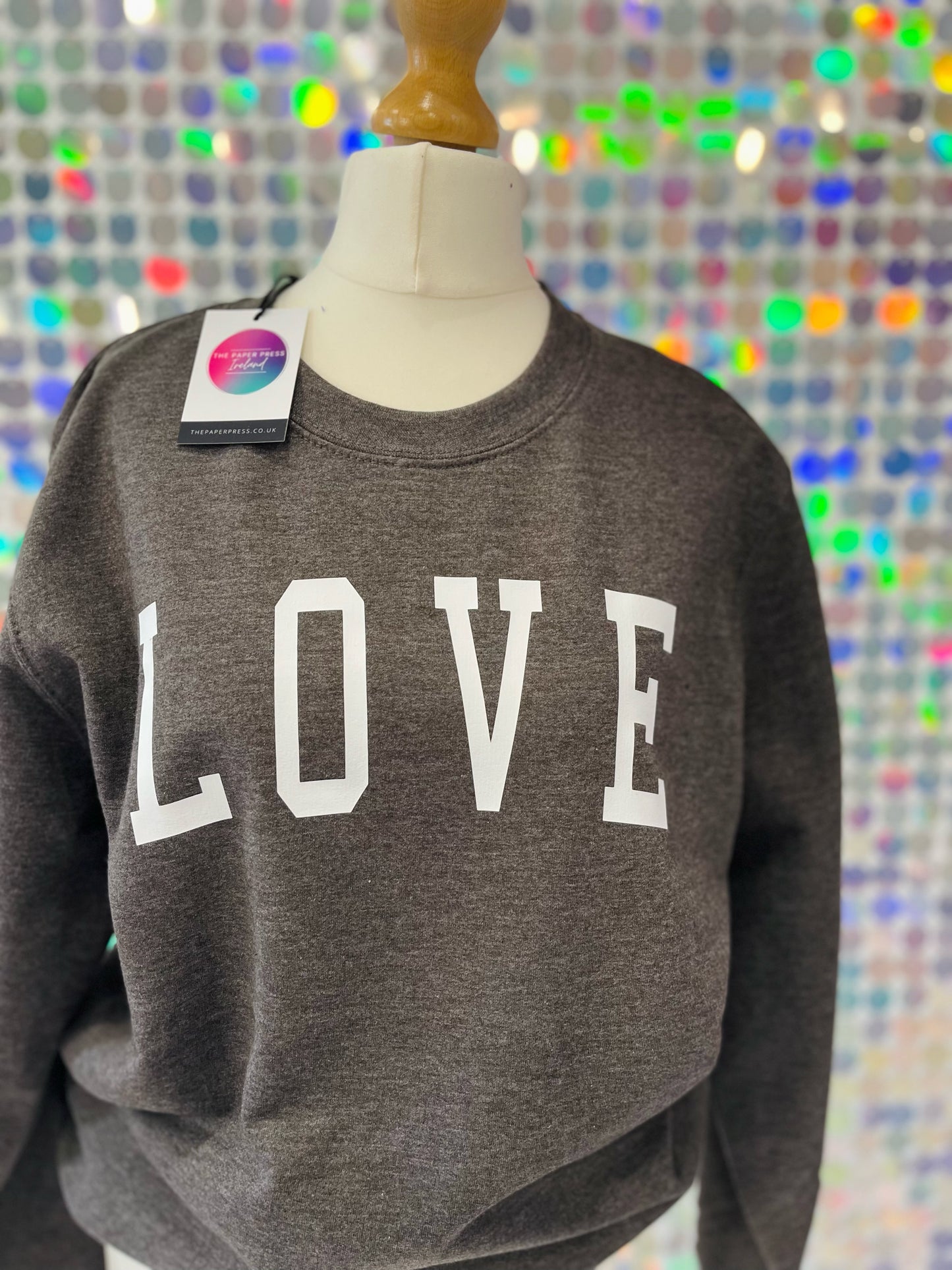 SALE MEDIUM CHARCOAL LOVE SWEATER WHITE TEXT
