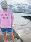 Baby Pink Sweater Red text Oh hey vacay text
