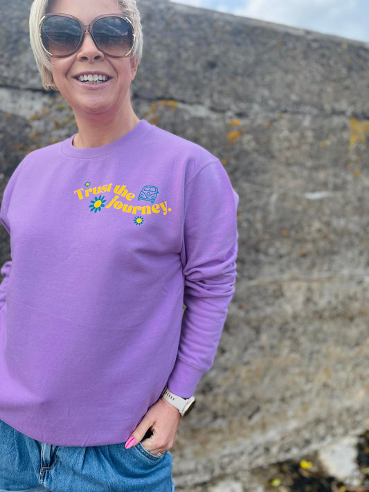 Summer Lavender Lilac Sweater New Yellow writing
